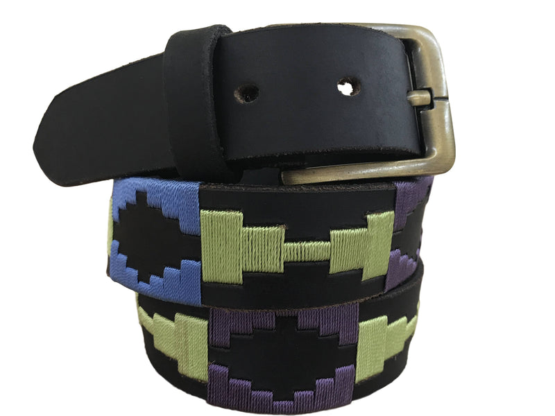 CARLOS DIAZ Mens Womens Premium Unisex Brown Leather Embroidered Designer Polo Belt