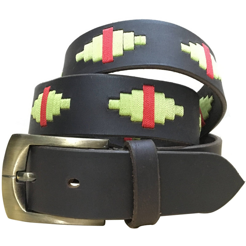 CARLOS DIAZ Mens Womens Premium Unisex Brown Leather Embroidered Designer Polo Belt