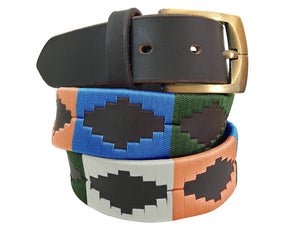 CARLOS DIAZ Mens Womens Premium Unisex Brown Leather Embroidered Designer Polo Belt