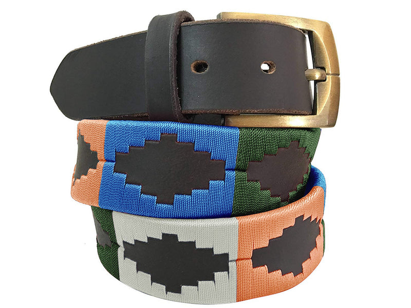 CARLOS DIAZ Mens Womens Premium Unisex Brown Leather Embroidered Designer Polo Belt
