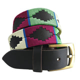 CARLOS DIAZ Mens Womens Premium Unisex Brown Leather Embroidered Designer Polo Belt