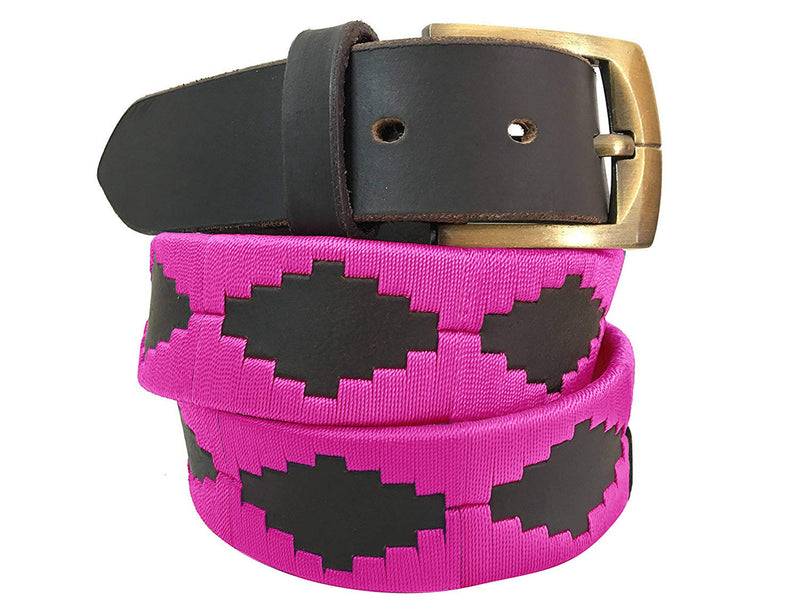 CARLOS DIAZ Mens Womens Premium Unisex Brown Leather Embroidered Designer Polo Belt