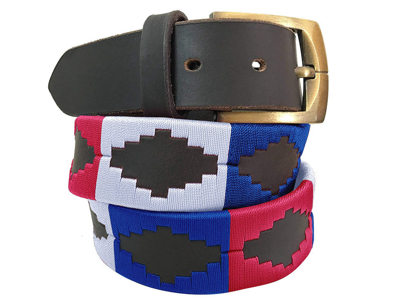 CARLOS DIAZ Mens Womens Premium Unisex Brown Leather Embroidered Designer Polo Belt