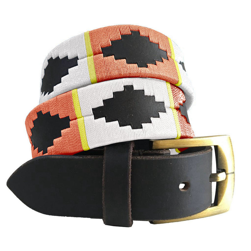 CARLOS DIAZ Mens Womens Premium Unisex Brown Leather Embroidered Designer Polo Belt