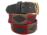 CARLOS DIAZ Mens Womens Premium Unisex Brown Leather Embroidered Designer Polo Belt