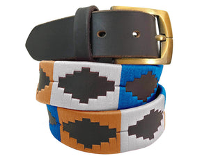 CARLOS DIAZ Mens Womens Premium Unisex Brown Leather Embroidered Designer Polo Belt