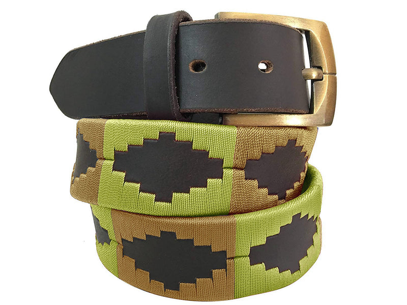 CARLOS DIAZ Mens Womens Premium Unisex Brown Leather Embroidered Designer Polo Belt