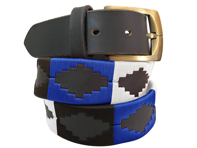 CARLOS DIAZ Mens Womens Premium Unisex Brown Leather Embroidered Designer Polo Belt