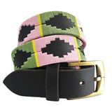 CARLOS DIAZ Mens Womens Premium Unisex Brown Leather Embroidered Designer Polo Belt