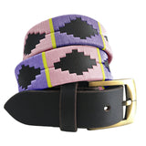 CARLOS DIAZ Mens Womens Premium Unisex Brown Leather Embroidered Designer Polo Belt