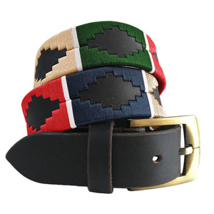 CARLOS DIAZ Mens Womens Premium Unisex Brown Leather Embroidered Designer Polo Belt