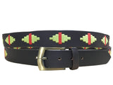 CARLOS DIAZ Mens Womens Premium Unisex Brown Leather Embroidered Designer Polo Belt