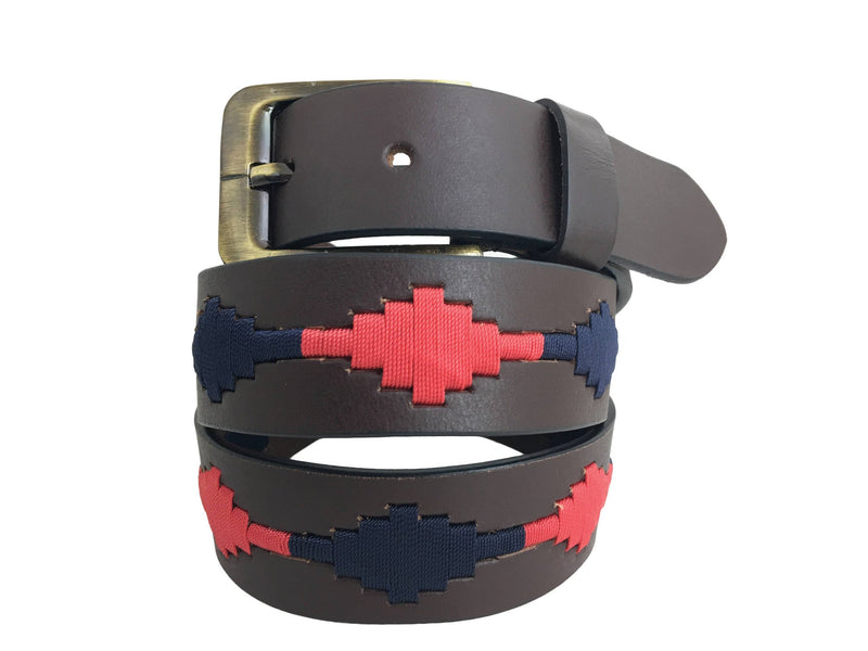 Carlos Diaz Mens Womens Unisex Argentinian Brown Leather Embroidered Polo Belt - Sync With Style - Polo Belts - Carlos Diaz