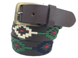Carlos Diaz Mens Womens Unisex Argentinian Brown Leather Embroidered Polo Belt - Sync With Style - Polo Belts - Carlos Diaz