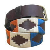 Carlos Diaz Mens Womens Unisex Argentinian Brown Leather Embroidered Polo Belt - Sync With Style - Polo Belts - Carlos Diaz  - 1