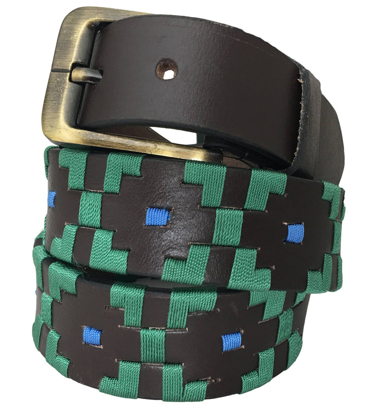 CARLOS DIAZ Mens Womens Premium Unisex Brown Leather Embroidered Designer Polo Belt