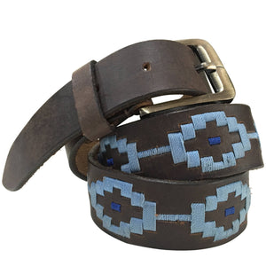 Carlos Diaz Mens Womens Unisex Argentinian Brown Leather Embroidered Polo Belt - Sync With Style - Polo Belts - Carlos Diaz  - 1