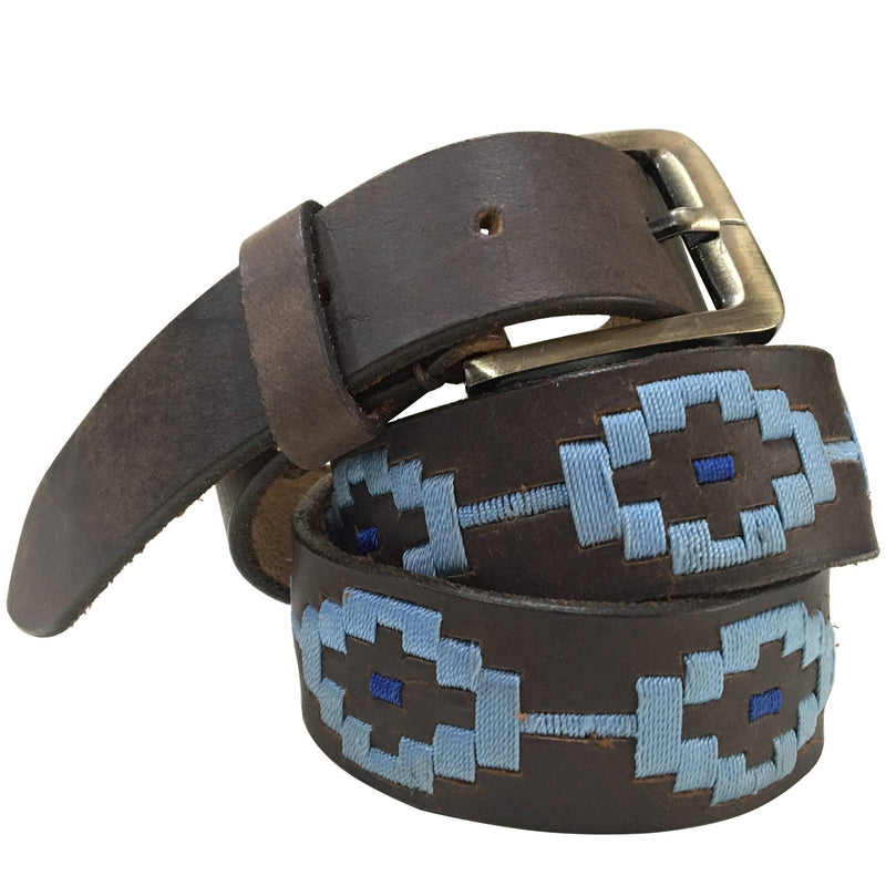 Carlos Diaz Mens Womens Unisex Argentinian Brown Leather Embroidered Polo Belt - Sync With Style - Polo Belts - Carlos Diaz - 1