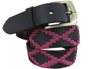 CARLOS DIAZ Mens Womens Premium Unisex Brown Leather Embroidered Designer Polo Belt