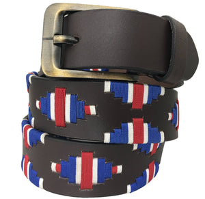 CARLOS DIAZ Mens Womens Premium Unisex Brown Leather Embroidered Designer Polo Belt