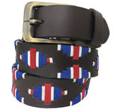 CARLOS DIAZ Mens Womens Premium Unisex Brown Leather Embroidered Designer Polo Belt