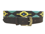 CARLOS DIAZ Mens Womens Premium Unisex Brown Leather Embroidered Designer Polo Belt