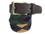 CARLOS DIAZ Mens Womens Premium Unisex Brown Leather Embroidered Designer Polo Belt