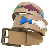 Carlos Diaz Mens Womens Unisex Argentinian Brown Leather Embroidered Polo Belt - Sync With Style - Polo Belts - Carlos Diaz  - 1